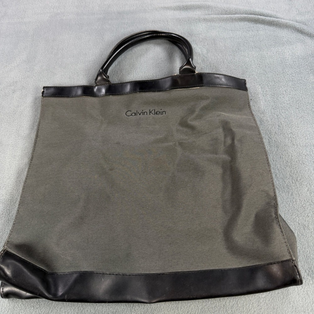 Calvin Klein Olive Green Ballistic Nylon Tote Bag Black Trim Large Carryall